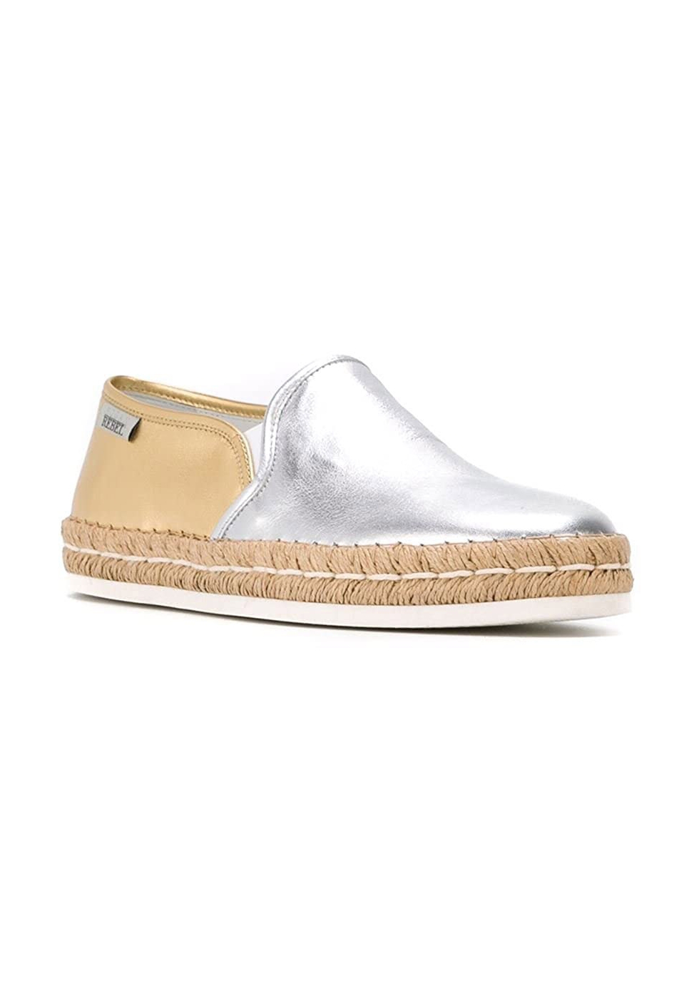 Hogan Espadrillas slip on bicolore fashion da donna in pelle argento oro Italian Boutique