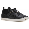 Stivaletti slip-on Hogan donna in pelle nero con frange