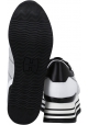 Hogan Sneakers con zeppa alta da donna in pelle e tessuto bianco con brillantini