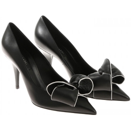 Casadei Decoltè con tacchi da donna in pelle nera con fiocco made in italy
