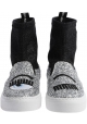 Chiara Ferragni Sneakers alte donna in tessuto argento e nero glitter