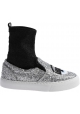 Chiara Ferragni Sneakers alte donna in tessuto argento e nero glitter