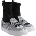 Chiara Ferragni Sneakers alte donna in tessuto argento e nero glitter