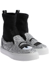 Chiara Ferragni Sneakers alte donna in tessuto argento e nero glitter