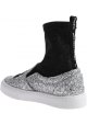 Chiara Ferragni Sneakers alte donna in tessuto argento e nero glitter