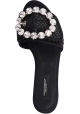 Dolce & Gabbana Sandalo basso da donna in rafia color nero con cristalli