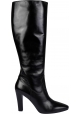 Saint Laurent Stivali al ginocchio con tacco da donna in pelle nera con cerniera laterale