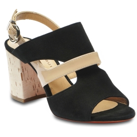 Barbara Bui Sandali con tacco da donna in pelle di camoscio nero e vernice nude con fibbia