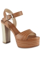 Barbara Bui Sandali con tacco alto e plateau da donna in pelle marrone con fibbia