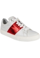 Barbara Bui sneakers basse da donna in pelle bianca con fascia laterale pitonata rossa
