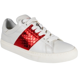 Barbara Bui sneakers basse da donna in pelle bianca con fascia laterale pitonata rossa