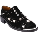 Barbara Bui Scarpe derby slip-on da donna in pelle di camoscio nera con borchie argentate