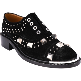 Barbara Bui Scarpe derby slip-on da donna in pelle di camoscio nera con borchie argentate