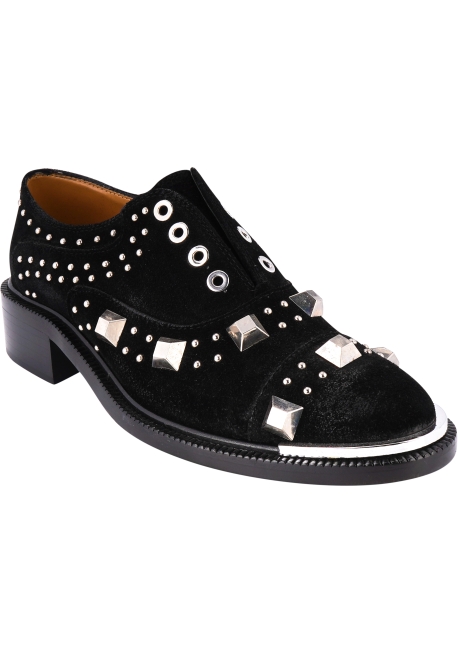 Barbara Bui Scarpe derby slip-on da donna in pelle di camoscio nera con borchie argentate