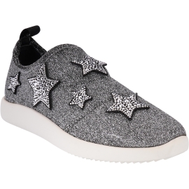 Giuseppe Zanotti Sneakers slip-on da donna in tessuto argentato con stelle e strass