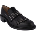 Barbara Bui Mocassini slip-on da donna in pelle nera con frangia e borchie argentate
