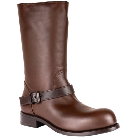 Bottega Veneta Stivaletto mezzo polpaccio da donna in pelle marrone cinturino con fibbia