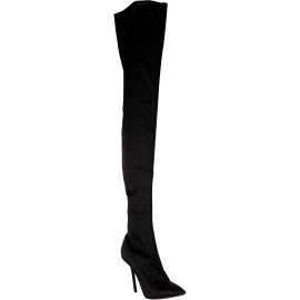 Vetements Stivali alla coscia con tacco stiletto da donna in satin nero