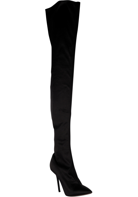 Vetements Stivali alla coscia con tacco stiletto da donna in satin nero