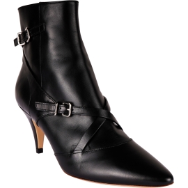 Tod's Stivaletti a punta con tacco da donna in pelle nera e cinturini con fibbie