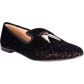 Giuseppe Zanotti Mocassini slip-on da donna in velluto nero rame con cornetti in metallo