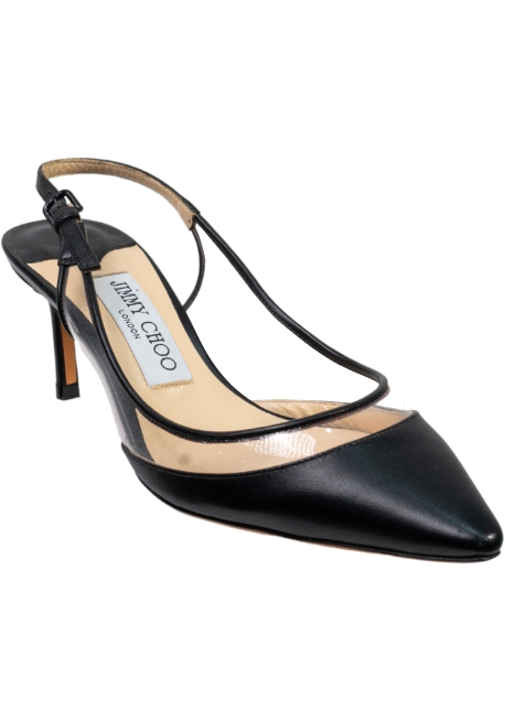 Jimmy Choo Decolletè slingback da donna in pelle di vitello nera e plexi trasparente