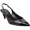 Saint Laurent Decolletè slingback da donna in pelle verniciata nera con triangoli bianchi