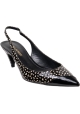 Saint Laurent Decolletè slingback da donna in pelle verniciata nera con triangoli bianchi