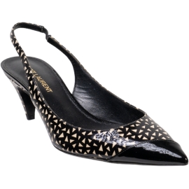 Saint Laurent Decolletè slingback da donna in pelle verniciata nera con triangoli bianchi