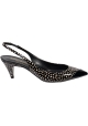 Saint Laurent Decolletè slingback da donna in pelle verniciata nera con triangoli bianchi
