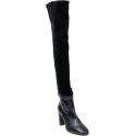 Stuart Weitzman Stivali alla coscia con tacco da donna in pelle e camoscio nero con cerniera