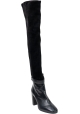 Stuart Weitzman Stivali alla coscia con tacco da donna in pelle e camoscio nero con cerniera