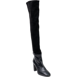 Stuart Weitzman Stivali alla coscia con tacco da donna in pelle e camoscio nero con cerniera