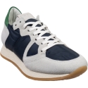 Philippe Model Sneakers basse da donna in pelle scamosciata grigia e tessuto blu con dettaglio verde
