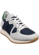 Philippe Model Sneakers basse da donna in pelle scamosciata grigia e tessuto blu con dettaglio verde