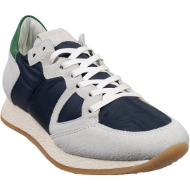 Philippe Model Sneakers basse da donna in pelle scamosciata grigia e tessuto blu con dettaglio verde