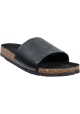 Saint Laurent Sandali bassi slip-on da donna in pelle nera con marchio ricamato sulla fascia