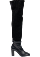 Stuart Weitzman Stivali alla coscia con tacco da donna in pelle e camoscio nero con cerniera