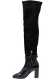 Stuart Weitzman Stivali alla coscia con tacco da donna in pelle e camoscio nero con cerniera