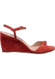 Stuart Weitzman Sandali con zeppa da donna in pelle scamosciata rossa cinturino alla caviglia