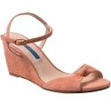 Stuart Weitzman Sandali con zeppa da donna in pelle scamosciata rosa cipria cinturino alla caviglia