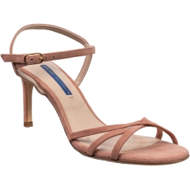 Stuart Weitzman Sandali con tacco da donna in pelle di camoscio rosa cipria con cinturino alla caviglia