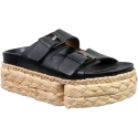 Clergerie Sandali slip-on con zeppa in rafia da donna in pelle nera con fibbie