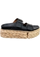 Clergerie Sandali slip-on con zeppa in rafia da donna in pelle nera con fibbie