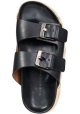 Clergerie Sandali slip-on con zeppa in rafia da donna in pelle nera con fibbie