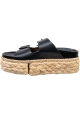 Clergerie Sandali slip-on con zeppa in rafia da donna in pelle nera con fibbie