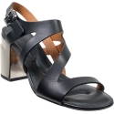 Clergerie Sandali con tacco alto in metallo da donna in pelle nera chiusura con fibbia