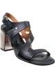 Clergerie Sandali con tacco alto in metallo da donna in pelle nera chiusura con fibbia