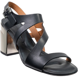 Clergerie Sandali con tacco alto in metallo da donna in pelle nera chiusura con fibbia