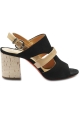 Barbara Bui Sandali con tacco da donna in pelle di camoscio nero e vernice nude con fibbia